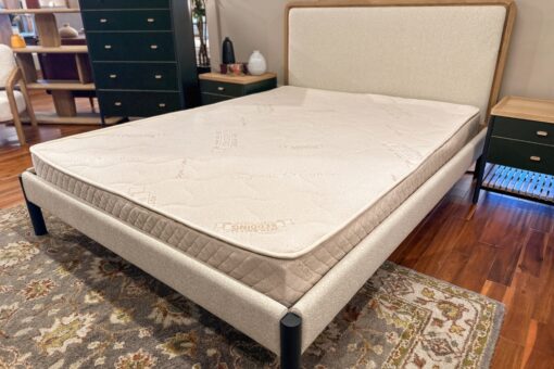 Meridian Latex Mattress_Displayed on Terrance Upholstered Bed_45th St Bedding