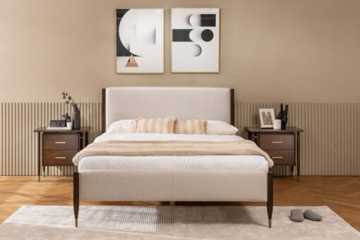 Dixon Upholstered Bed w Dixon Nightstands_Lifestyle_45th St Bedding