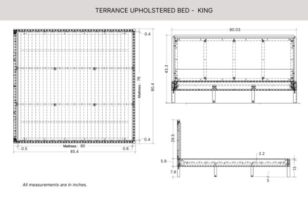 KING Terrance Upholstered Bed Dimensions_45th St Bedding