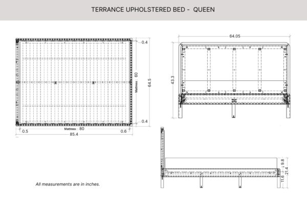 QUEEN Terrance Upholstered Bed Dimensions_45th St Bedding