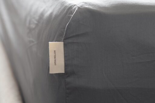 Organic Cotton Sateen Fitted Sheet-Gray_Placement tag Detail_45th St Bedding