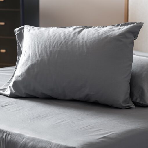 Organic Cotton Sateen Pillowcases-Gray_Close up Square_45th St Bedding