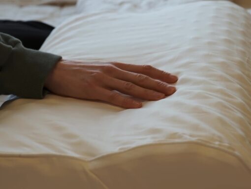 Convolute Latex Pillow_Model-Hand_45th Street Bedding