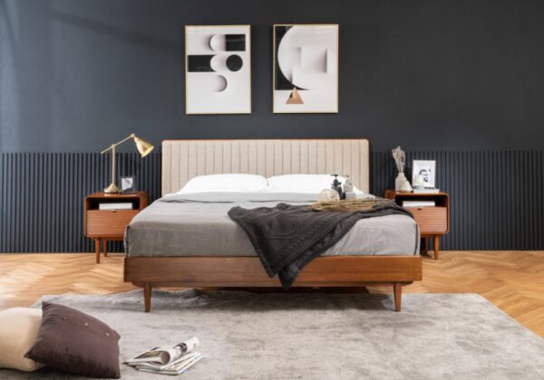 Tisch Upholstered Bed & Nightstands_Lifestyle_45th St Bedding